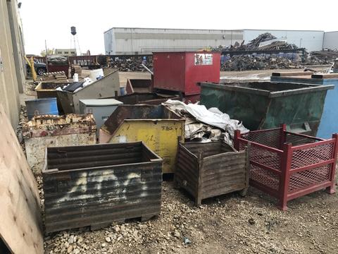 Diverse Scrap Metal Bins at Recycling Facility