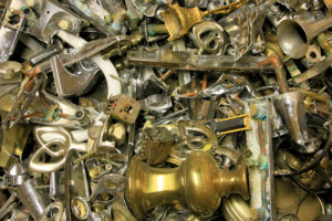 Mixed brass fittings sorted for scrap recycling